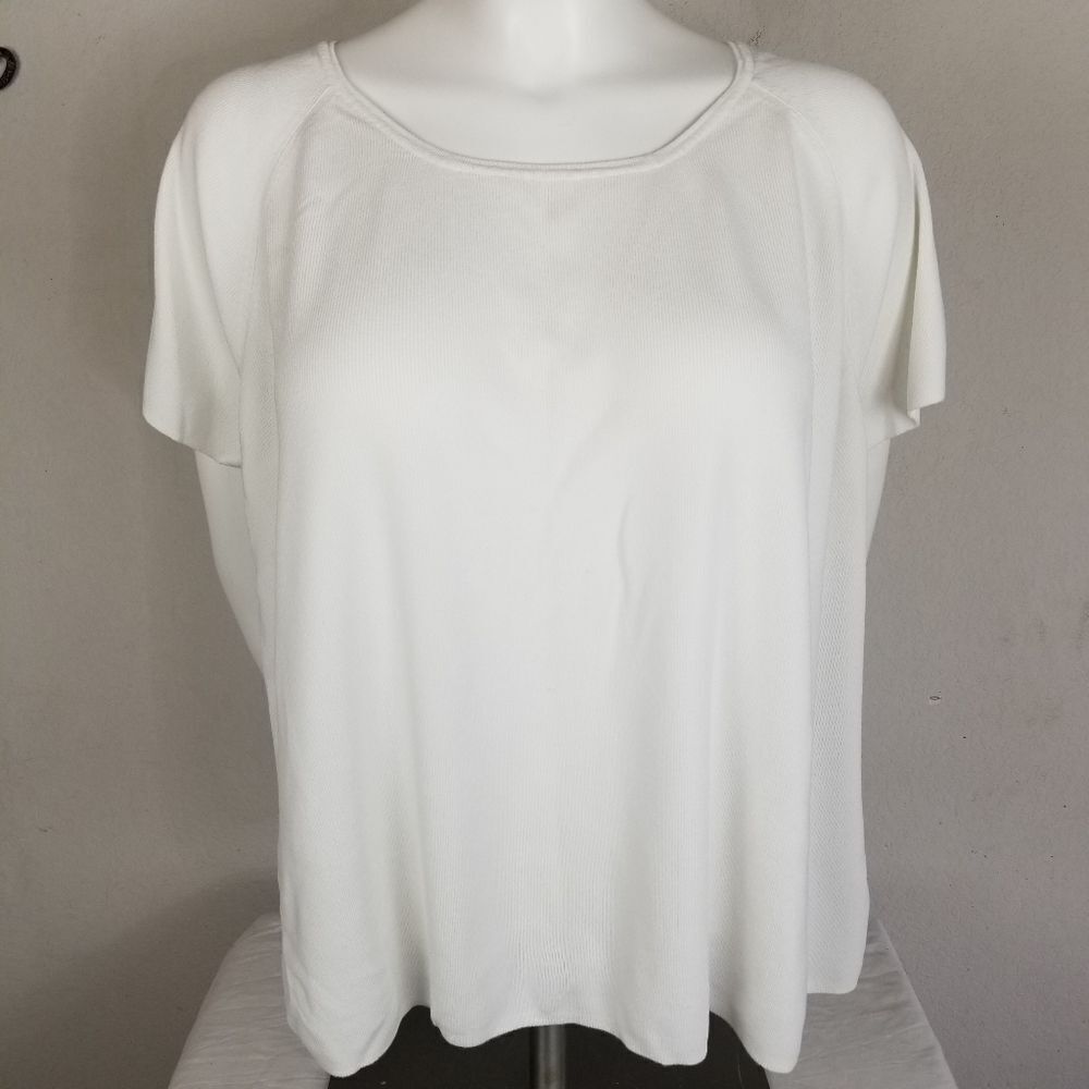 Coldwater Creek‎ Short Sleeve Ribbed White Blouse